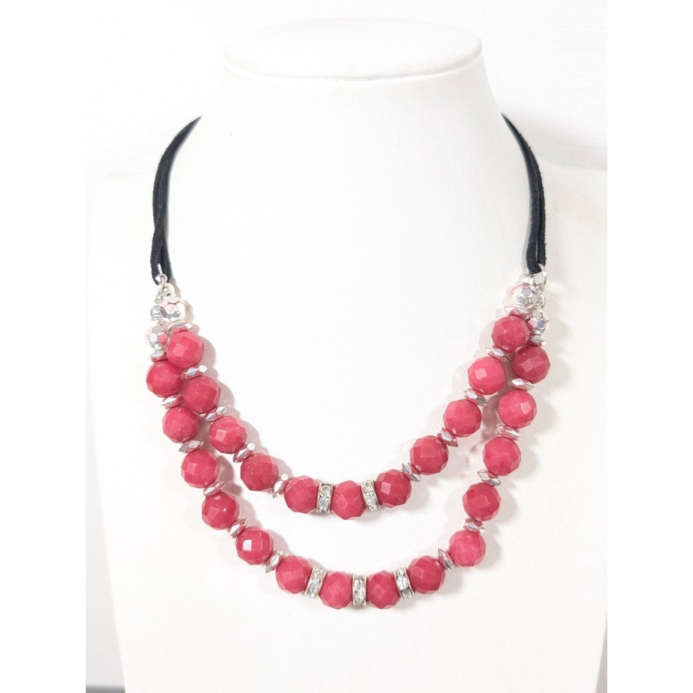 White House Black Market Pink Glass Bead Double Strand Cord Necklace 18"